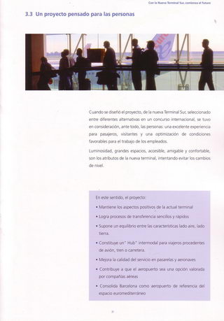 Página 21 de 32 del documento "Nueva Terminal Sur" editado por el Plan Barcelona (AENA) sobre la nueva terminal T1 del aeropuerto del Prat